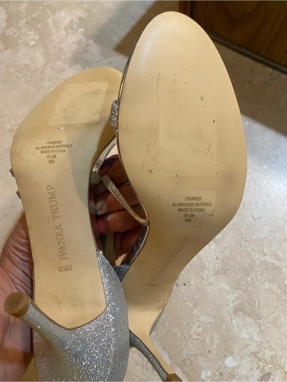 Ivanka Trump Metallic Silver Glitter Strappy Heels